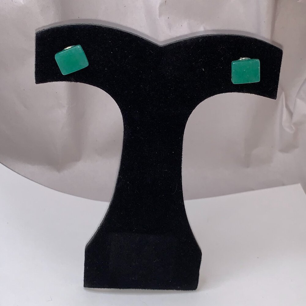 10x8mm Rectangular Green Aventurine Post Earrings